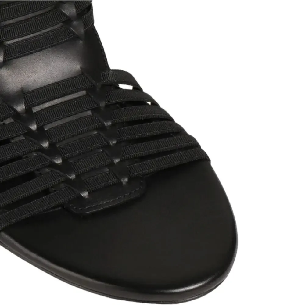 KENZO Greek Cutout Braided Leather Heeled Sandals Black US8 NIB